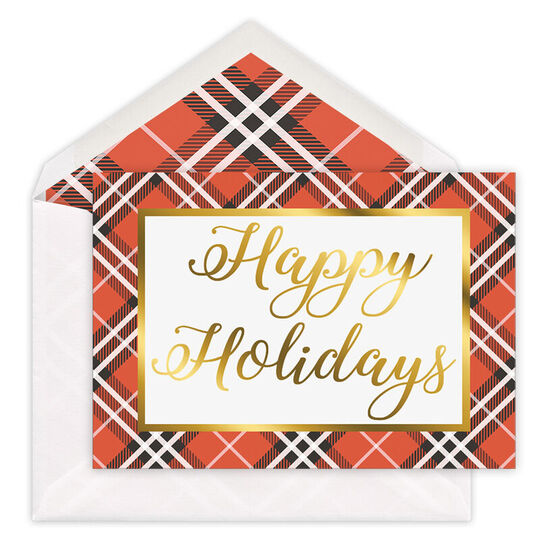 Foil Red Plaid Folded Holiday Cards