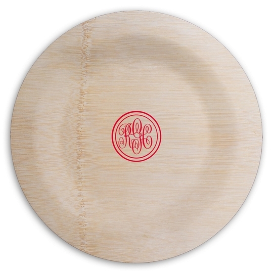 Double Circle Monogram Round Bamboo Plates