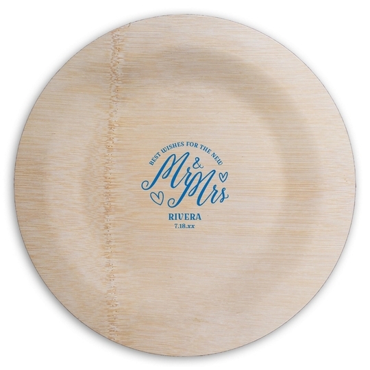 Mr. and Mrs. Best Wishes Round Bamboo Plates