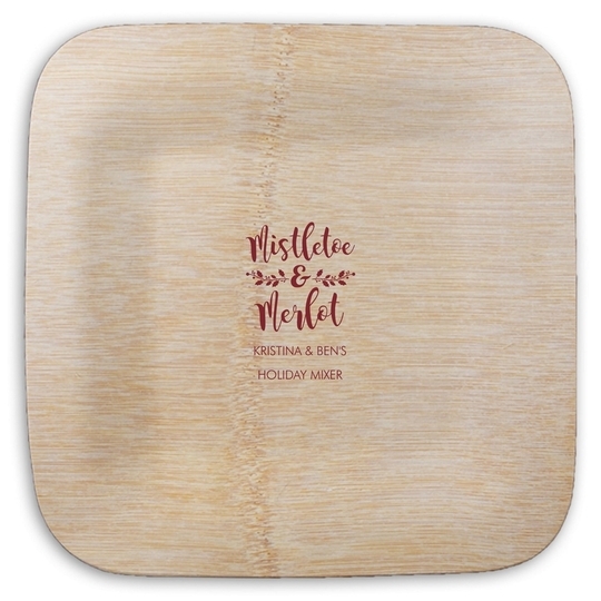 Mistletoe and Merlot Square Bamboo Plates