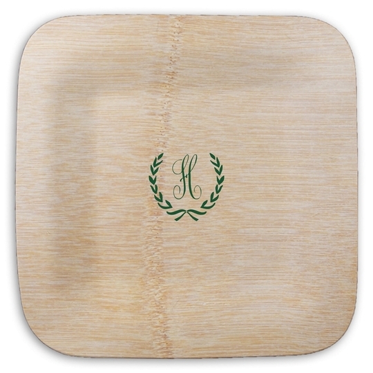 Laurel Wreath with Initial Square Bamboo Plates