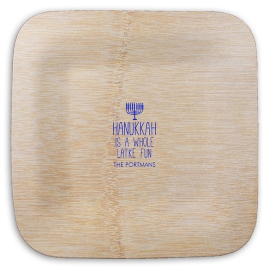 Latke Fun Hanukkah Square Bamboo Plates