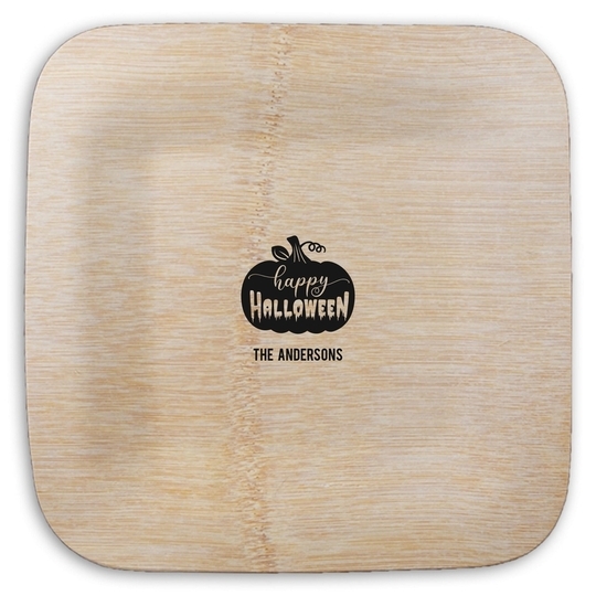 Happy Halloween Pumpkin Square Bamboo Plates