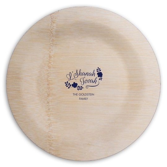 Floral L'Shanah Tovah Round Bamboo Plates