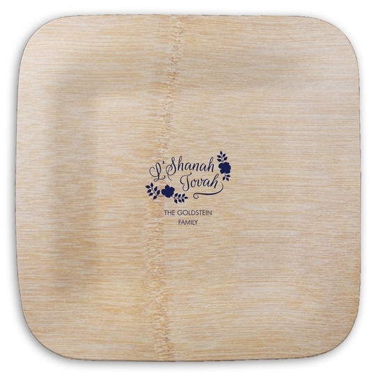 Floral L'Shanah Tovah Square Bamboo Plates