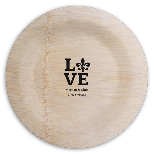 Fleur de Lis Love Round Bamboo Plates