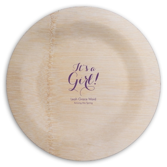Elegant It's A Girl Round Bamboo Plates