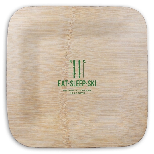 Eat Sleep Ski Square Bamboo Plates