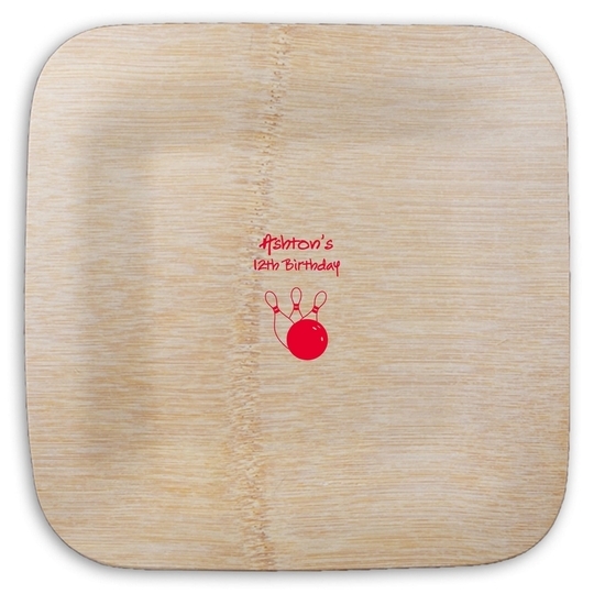 Bowling Ball & Pins Square Bamboo Plates