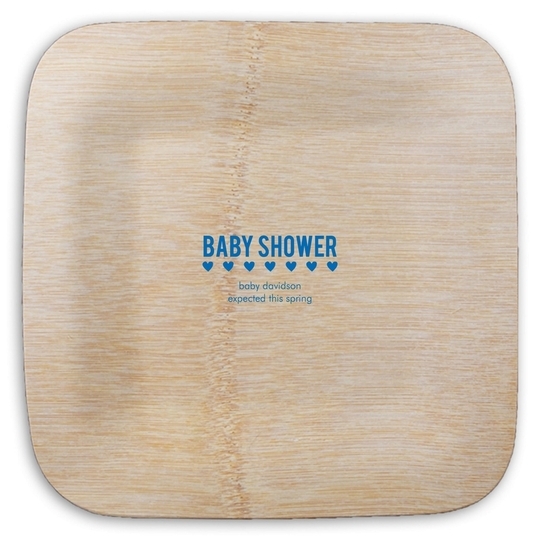 Baby Shower with Hearts Square Bamboo Plates