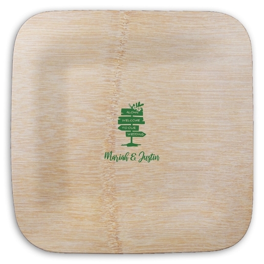 Aloha Welcome To Our Wedding Square Bamboo Plates