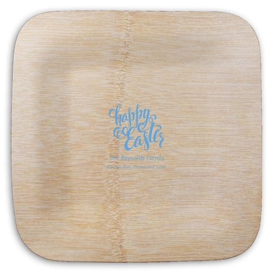 Calligraphy Happy Easter Square Bamboo Plates