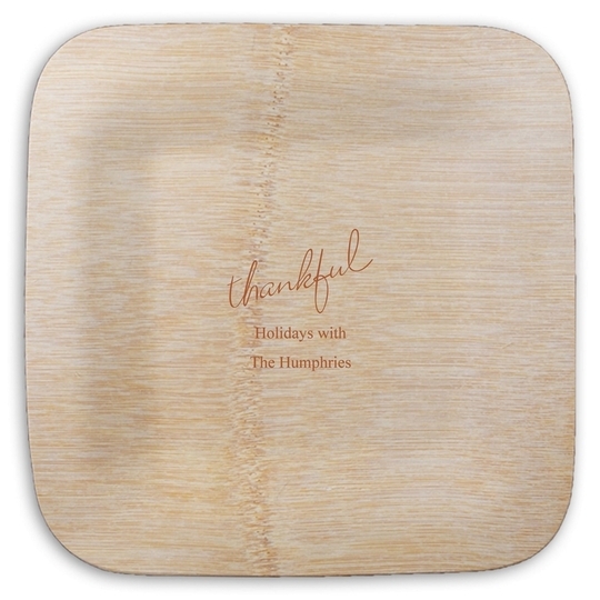 Expressive Script Thankful Square Bamboo Plates