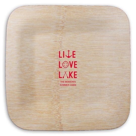 Live, Love, Lake Square Bamboo Plates