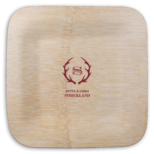 Large Initial Antlers Square Bamboo Plates