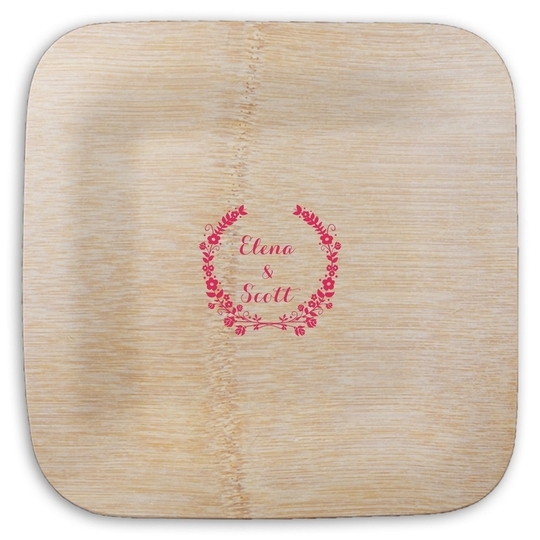 Floral Laurel Wreath Square Bamboo Plates