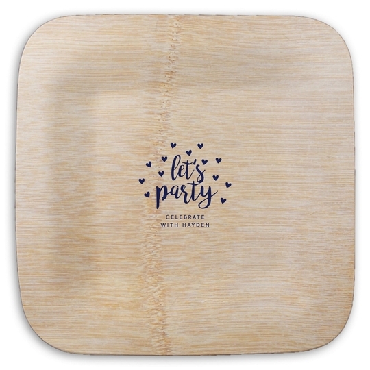 Confetti Hearts Let's Party Square Bamboo Plates