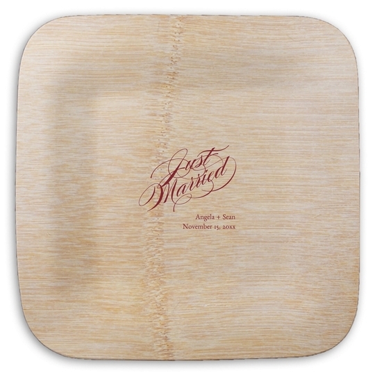 Romantic Just Married Square Bamboo Plates
