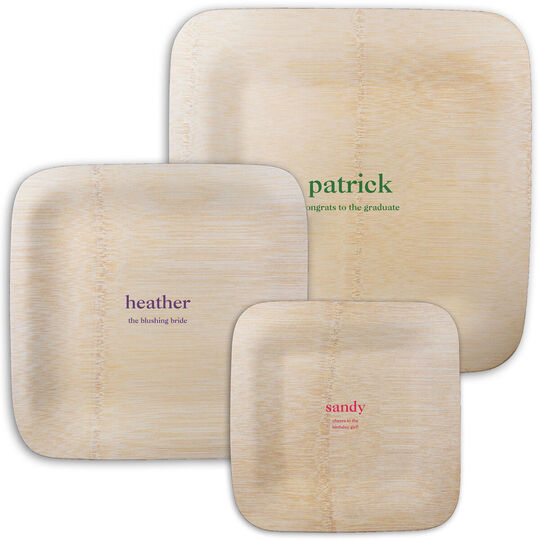 Design Your Own Big Name with Text Square Bamboo Plates