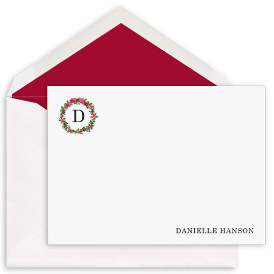 Holiday Floral Wreath Flat Note Cards