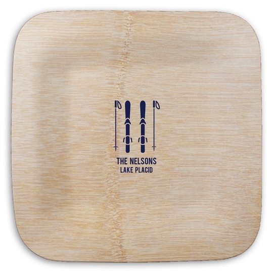Skis and Poles Square Bamboo Plates