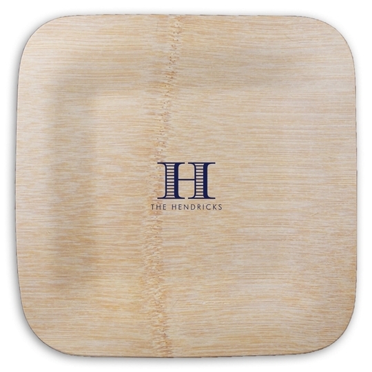 Striped Initial Square Bamboo Plates