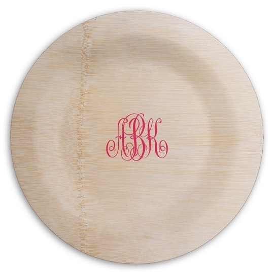 Large Interlocking Script Monogram Round Bamboo Plates