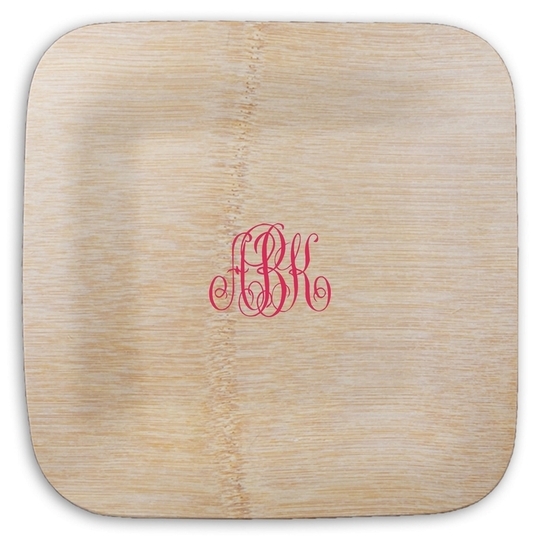 Large Interlocking Script Monogram Square Bamboo Plates
