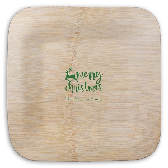 Merry Christmas Reindeer Square Bamboo Plates