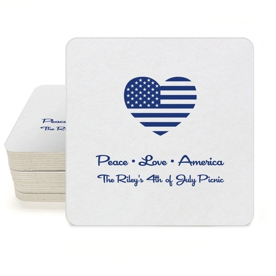 Patriotic Heart Square Coasters