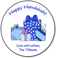 Round Hanukkah Gifts Gift Stickers in Color