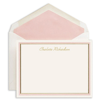 Chic Pink and Gold Double Border Flat Note Cards