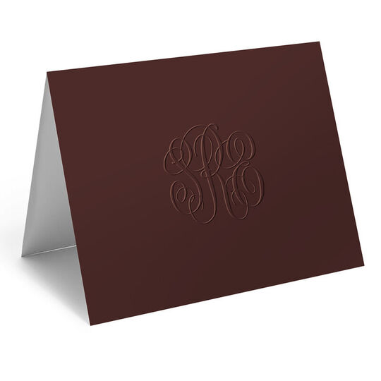 Mocha Classic Monogram Frame Folded Note Cards - Embossed