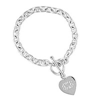 Heavy Sterling Silver Toggle Bracelet with Heart Charm
