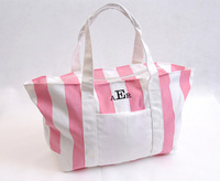 Pink Awning Striped Canvas Tote Bags