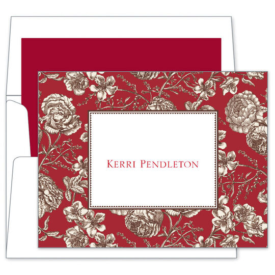 Red Floral Toile Folded Note Cards