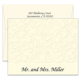 Triple Thick Embossed Damask Folded Note Cards - Raised Ink