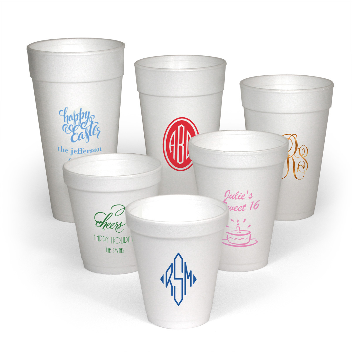 Personalized Monogrammed Cups - 100 Count 16 oz. Styrofoam Party Cups -  Party Supplies