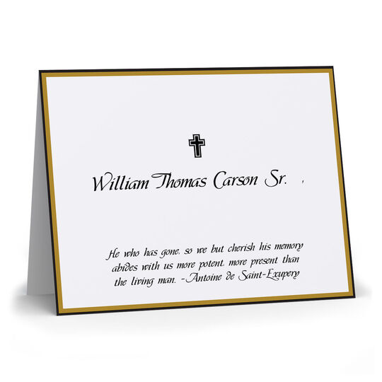 Gold and Black Minuet Folded Sympathy Cards with Cross - Raised Ink