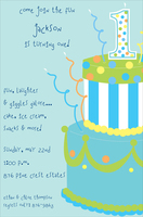 Blue Cake 1st Candle Invitations