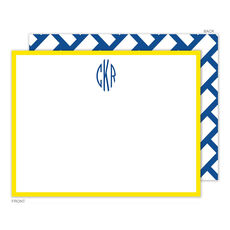 Navy Basketweave Back Monogram Flat Note Cards