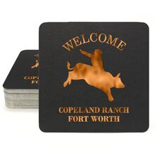 Bull Rider Silhouette Square Coasters