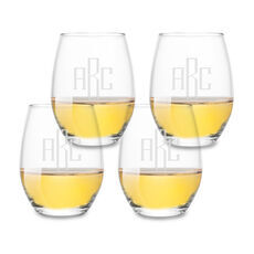 Hand Cut Stemmed Wine Glass with Custom Monogram | Choose 16 oz or 19 oz