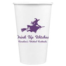 Witch On a Broom Silhouette Paper Coffee Cups