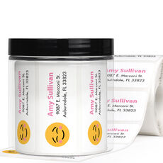 Blushing Emoji Return Address Labels in a Jar