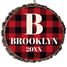 Large Initial Plaid Faux Wood Ornament