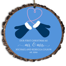 Our First Christmas Mittens Faux Wood Ornament