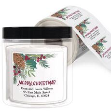 Teal Pine Cone Spray Square Address Labels in a Jar