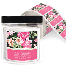Black Vintage Roses Square Address Labels in a Jar