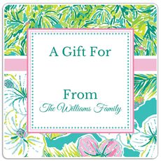 Hidden Birds and Hibiscus Square Gift Stickers in a Jar